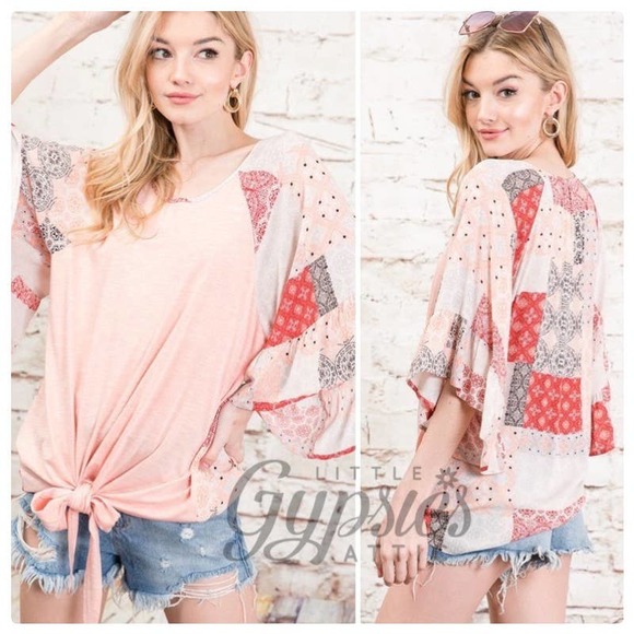 Big Bell Patchwork Sleeves Bohemian Top - Picture 3 of 9